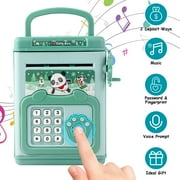 Piggy Bank Toy, TeqHome Electronic Mini ATM Savings Machine Money Bank with Personal Password & Fingerprint Unlocking & Voice Prompt & Melodies for 3+ Years Boys and Girls (Green)