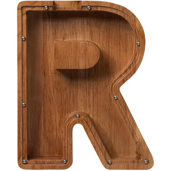 Piggy Bank, Wooden Letter Piggy Bank for Kids Boys Girls Gifts, Alphabet R Money Bank Coin Bank