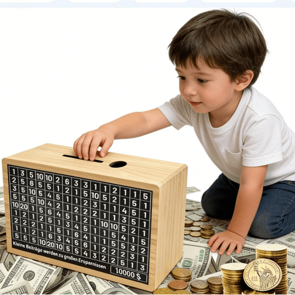Piggy Bank for Adults Kids, Wooden Coin Bank Cash Vault Money Saving Box