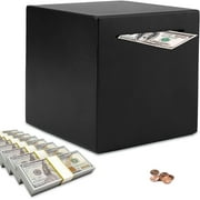 Piggy Bank for Adults, Unbreakable Stainless Steel Savings Bank, Piggy Bank Must Break to Open, Practical Cash Coin Saving Box - 4.7 in Black