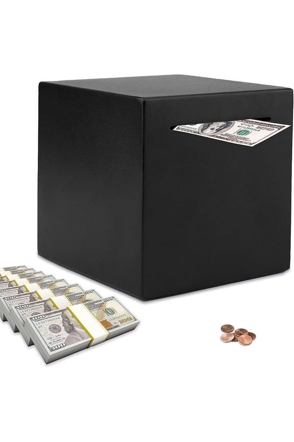 Piggy Bank for Adults, Unbreakable Stainless Steel Savings Bank, Piggy Bank Must Break to Open, Practical Cash Coin Saving Box - 4.7 in Black