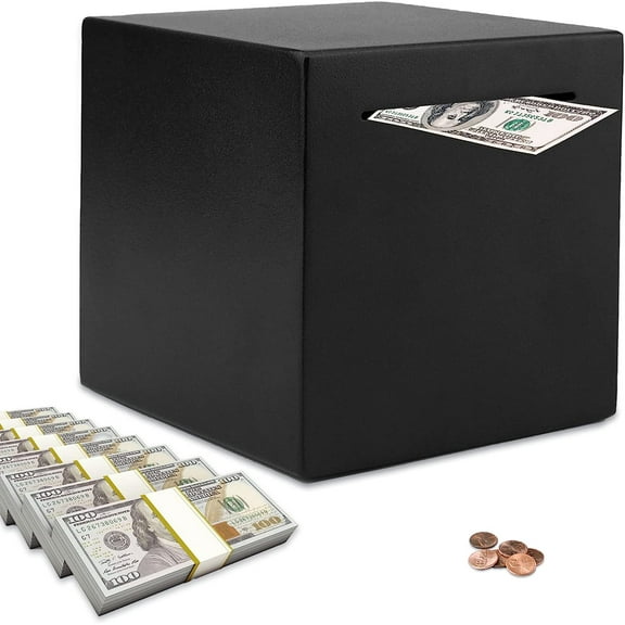 Piggy Bank for Adults, Unbreakable Stainless Steel Savings Bank, Piggy Bank Must Break to Open, Practical Cash Coin Saving Box - 4.7 in Black