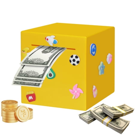 Piggy Bank for Adults and Kids, Must Break to Open Solid ABS Money Bank, Cute DIY Sticker Piggy Bank, Unopenable Money Box, 4.72 Inch