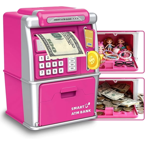 Piggy Bank for Kids, ATM Machine for Real Money with Password Lock, Electronic Savings Box, ATM Piggy Bank Gifts for 3-12 Year Old Girls Boys