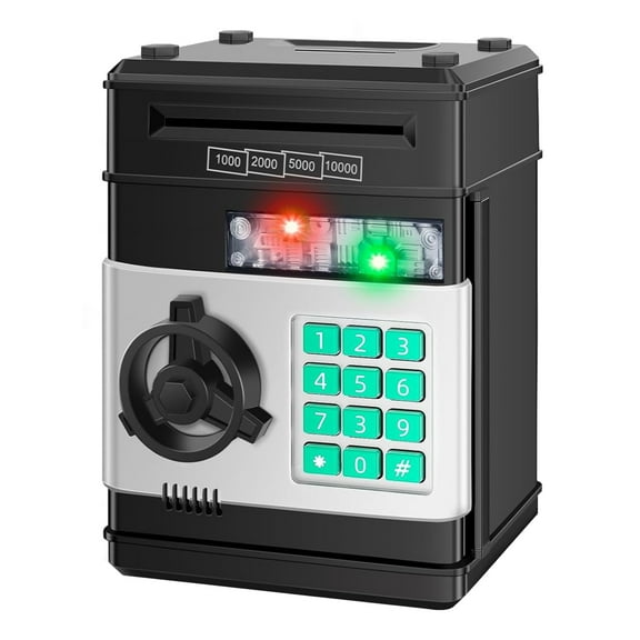Black Piggy Bank for Kids with Password Code Lock and Auto Grab Bill Slot, PhilaeEC Real Money Cash Coin Can Saving Box Electronic Money Safe Bank, Hot Gift for 4 5 6 7 8 9 10 11 Year Old Boys Girls