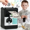 thumbnail image 1 of Piggy Bank for Kids Girls Boys, Large Electronic Money Saving Box with Password Protection, Automatic Paper Money Scroll - Black, 1 of 8