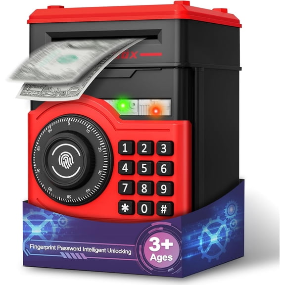 Piggy Bank for Kids, Rotating Wheel Fingerprint Simulation Money Box Saving Box Toys for 3-12 Year Old Boys Girls Gift, Electronic ATM Safe