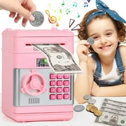 Piggy Banks for Kids, Money Bank, Piggy Bank for Boys Girls, Electronic Password Cash Coin Can ATM Bank with Auto Grab Bill Slot, Money Coin Saving Box for Kids, Perfect Gifts for Boys Girls, Pink