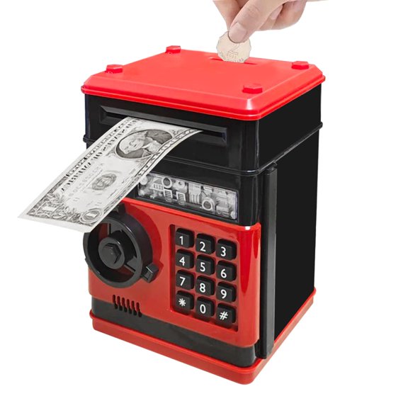 Piggy Electronic Mini Atm For  Safe Banks Money Saving Box Password Code Lock Gift (black Red)