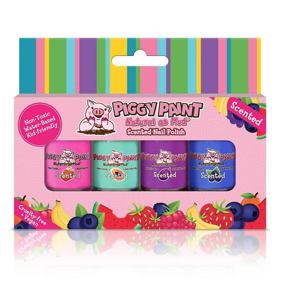 Piggy Paint Scented Fruit Fairy 4 Polish Gift Set, Sassy Strawberry, Papaya Party, Funky Fruit, Bossy Blueberry
