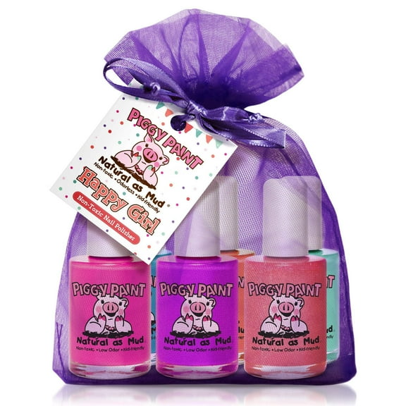 Piggy Paint Happy Girl Gift Set, 6 full-size 0.5 oz. Non-toxic Kids Nail Polish