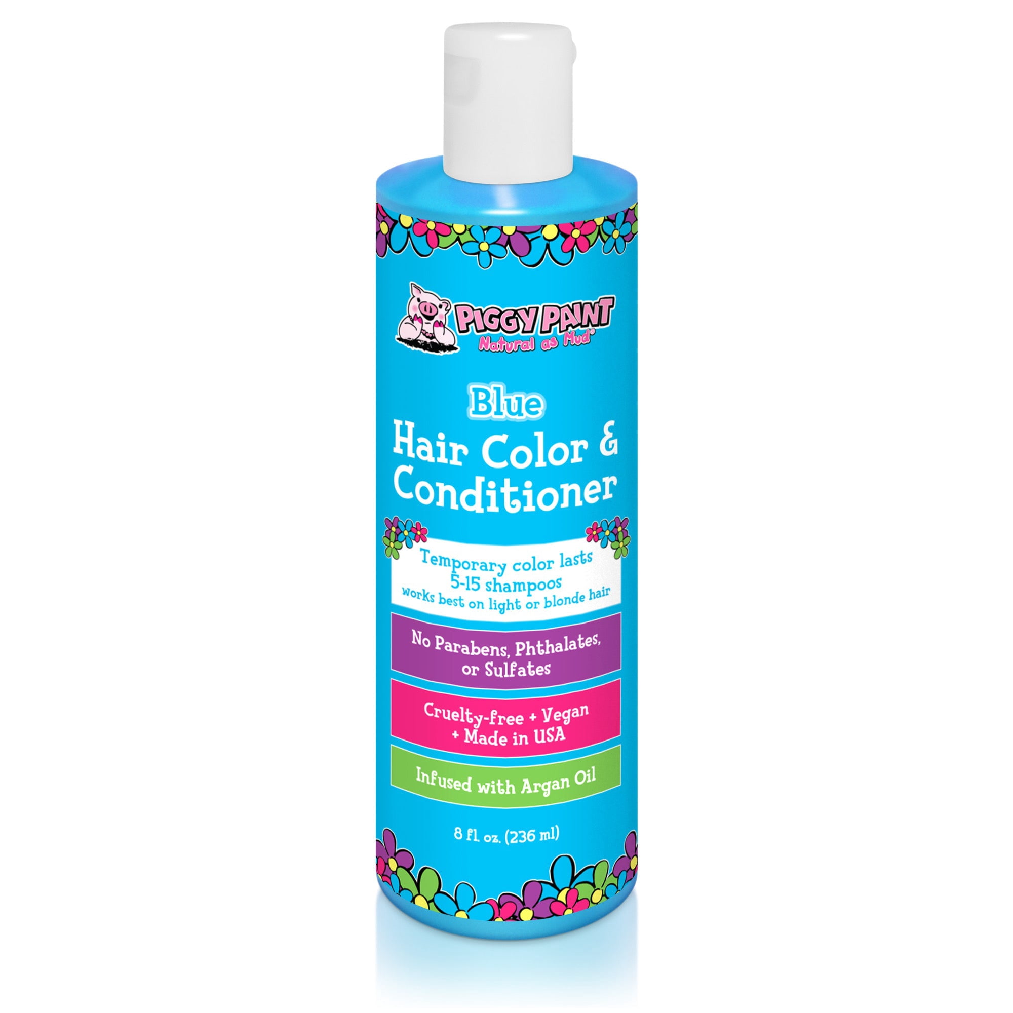 Piggy Paint Blue 8 oz. Hair Color & Conditioner in One, Kid-Friendly, Temporary Hair Color lasts 5-15 Shampoos, Cruelty-Free, Vegan, Argan Oil