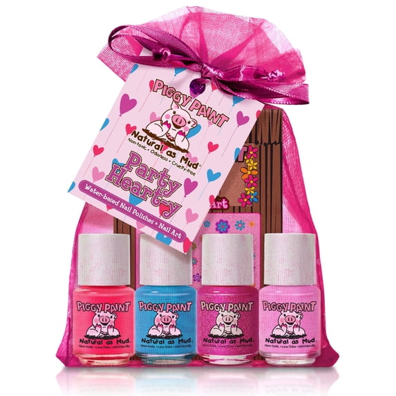 Piggy Paint Party Heart-y Gift Set, 4 Non-toxic Nail Polishes & Nail Art for Kids