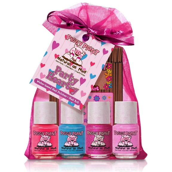 Piggy Paint Party Heart-y Gift Set, 4 Non-toxic Nail Polishes & Nail Art for Kids