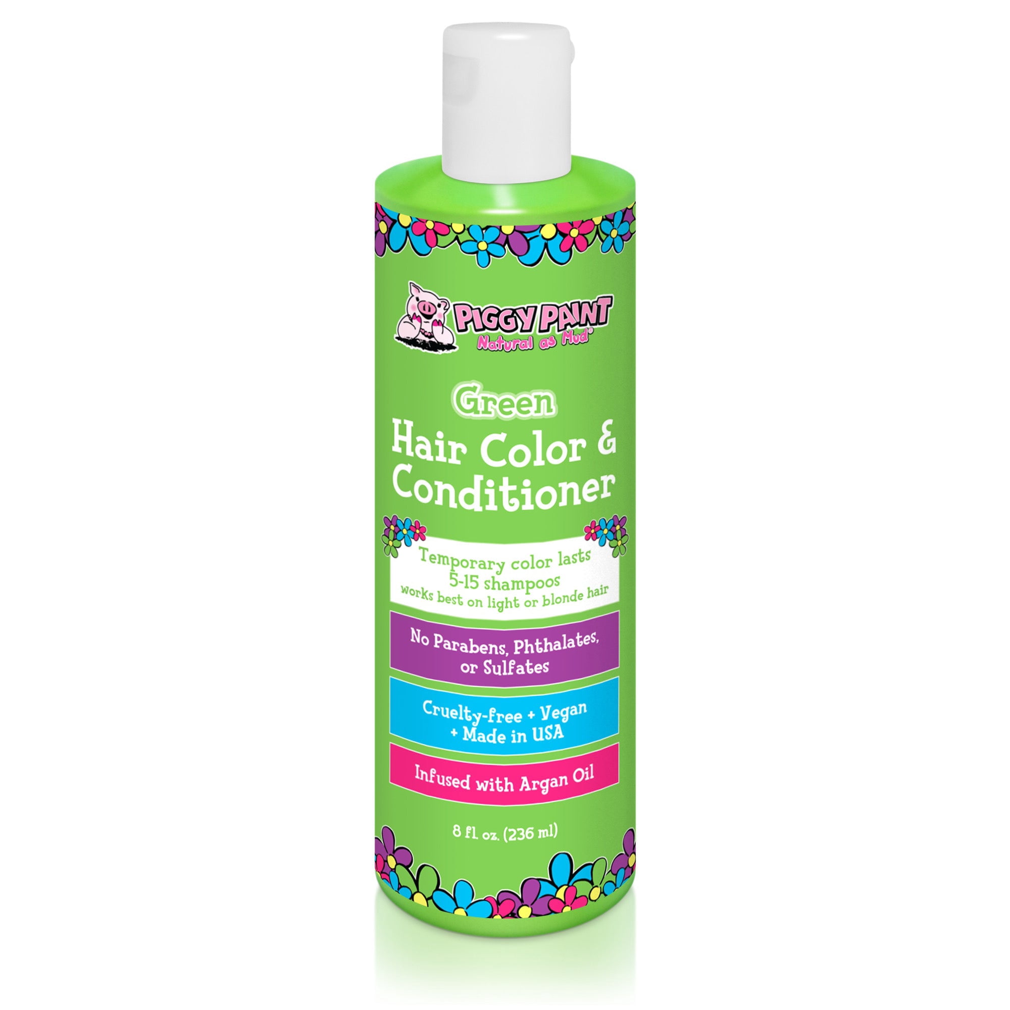 Piggy Paint Green 8 oz. Hair Color & Conditioner in One, Kid-Friendly, Temporary Hair Color lasts 5-15 Shampoos, Cruelty-Free, Vegan, Argan Oil