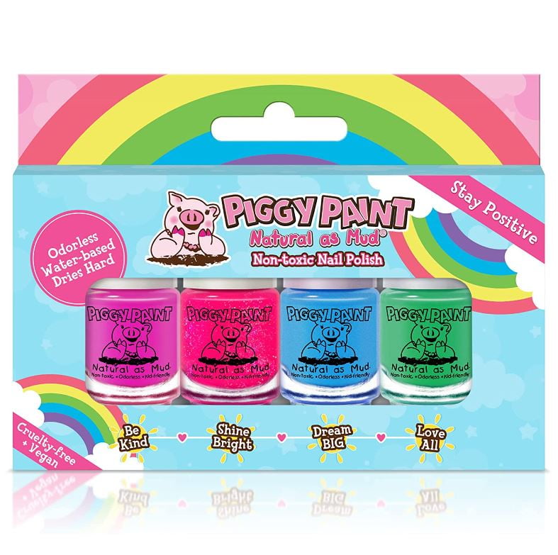 Piggy Paint Rainbow Stay Positive Box Set, 4 mini 3.5 ml Nail Polishes