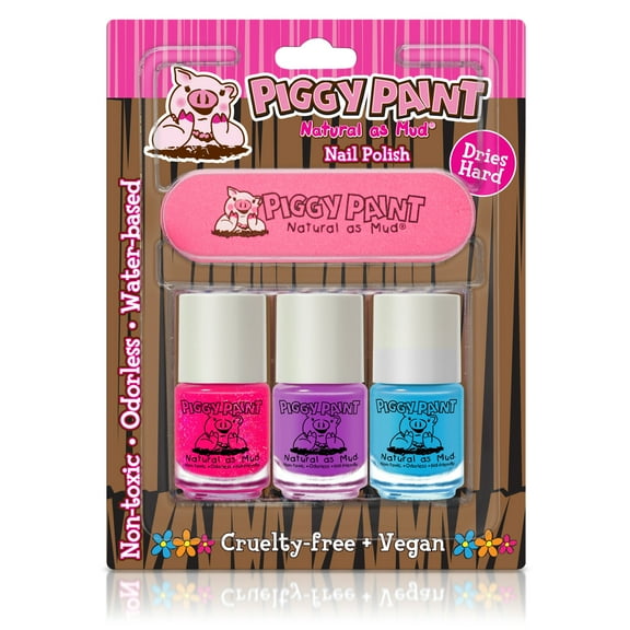 Piggy Paint Set of 3 Non-toxic Nail Polish Kit for Kids, Cruelty-free & Vegan, Kid-Safe