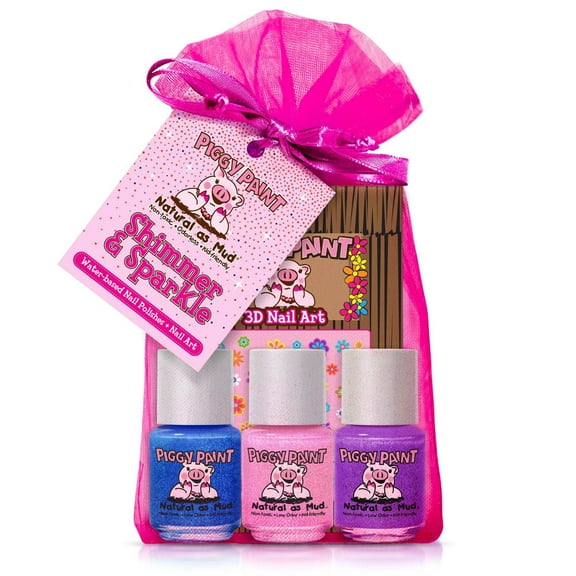 Piggy Paint Shimmer & Sparkle Gift Set, 3 Non-toxic Kids Nail Polishes & Nail Art