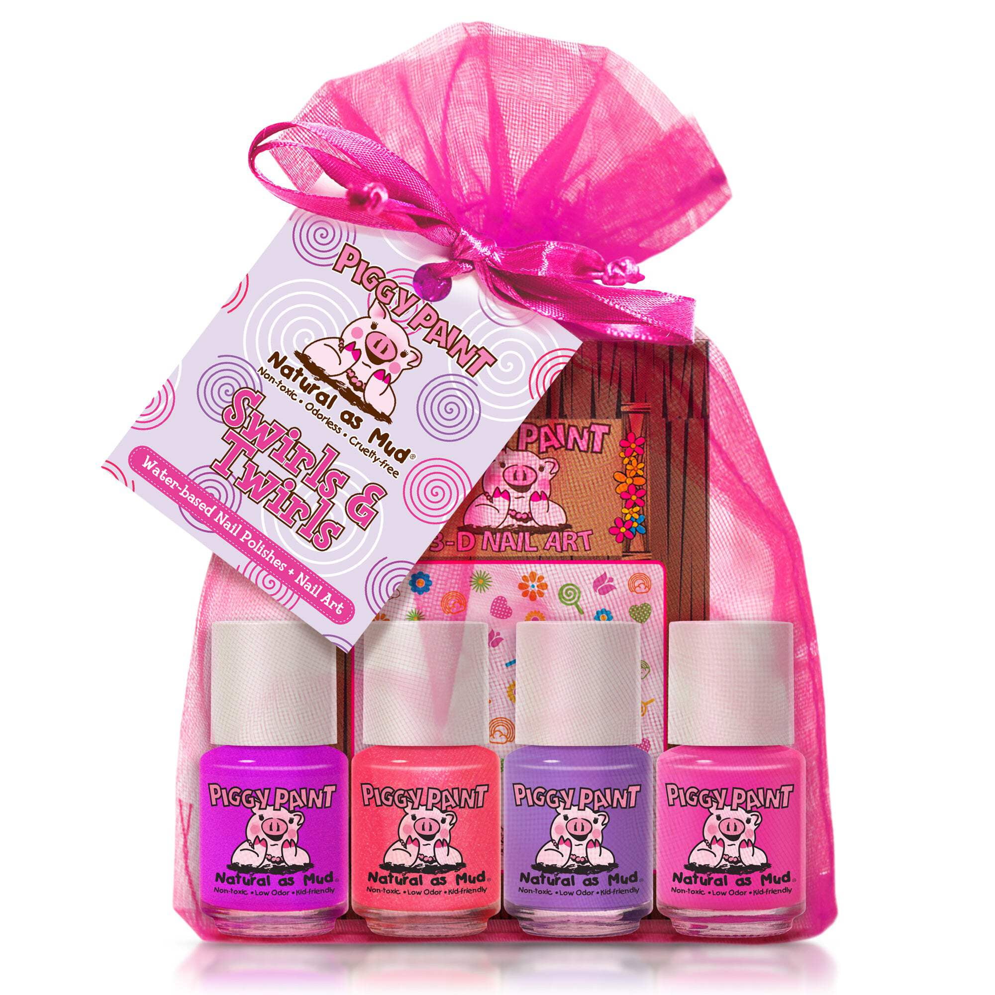 Piggy Paint Swirls & Twirls Gift Set, 4 Non-toxic, Kids Nail Polishes & Nail Art