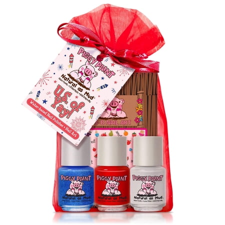Piggy Paint U.S. of YAY! Gift Set, 4 Patriotic Nail Polishes for Kids & Nail Art