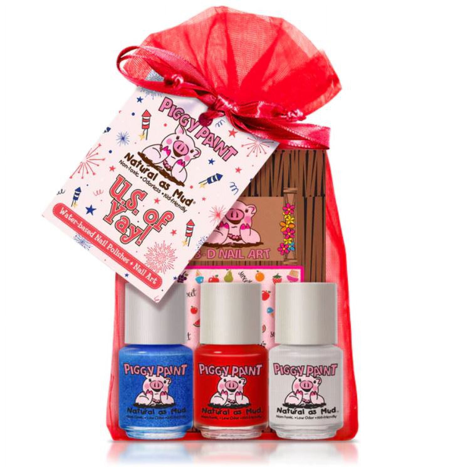 Piggy Paint U.S. of YAY! Gift Set, 4 Patriotic Nail Polishes for Kids