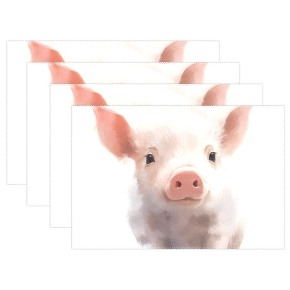 Piggy Pig 12×18 inch Placemats Heat Resistant Washable Foldable Rectangular Placemats Set Decoration Indoor Outdoor for Kitchen Dining Table 6PCs