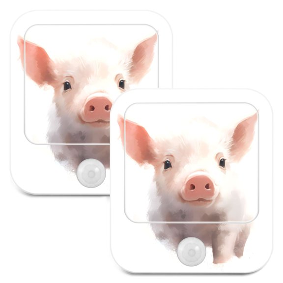 Piggy Pig Night Lights Plug into Wall LED with Auto Light Sensor Warm Light for Kids Hallway Bedroom Living Room Kitchen Bathroom Set of 2
