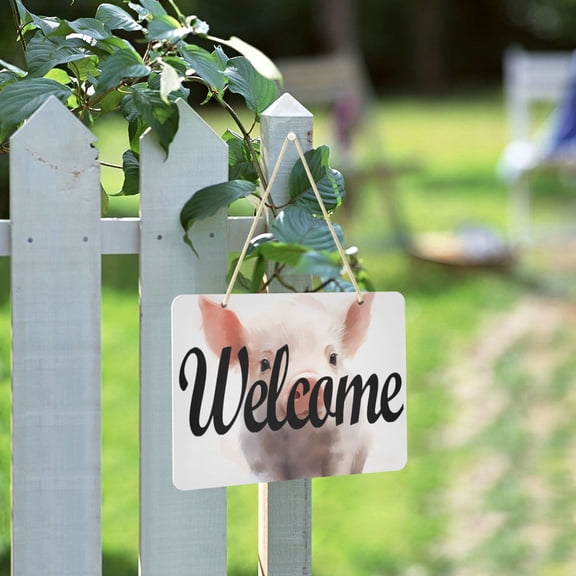 Piggy Pig Welcome Sign for Front Door Porch Wreath Door Sign Home Decoration Rustic Farmhouse Style