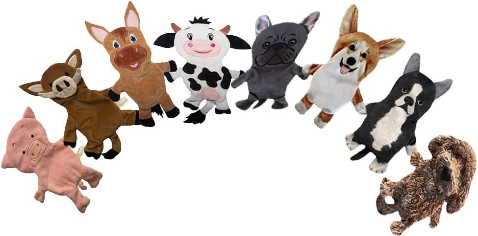 Farm and Dog Fabric Crinkle Squeaker Pet Toys Set, 8 Pack