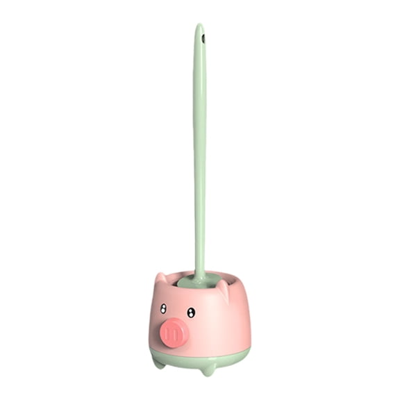 Piggy Shaped Toilet Brush Wall Mounted Plastic Toilet Brush with Separate Base Flexible Bristles for Household Bathroom Cleaning Green