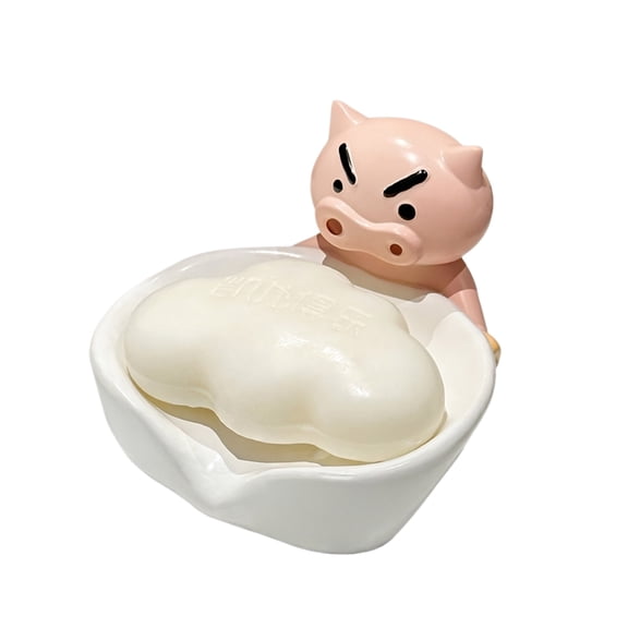 Piggy Soap Dish, Pink Resin Decorative Tray, 4.3-inch Cloud Shaped Holder for Bathroom Sink Vanity Organization & Elegant Housewarming Gift