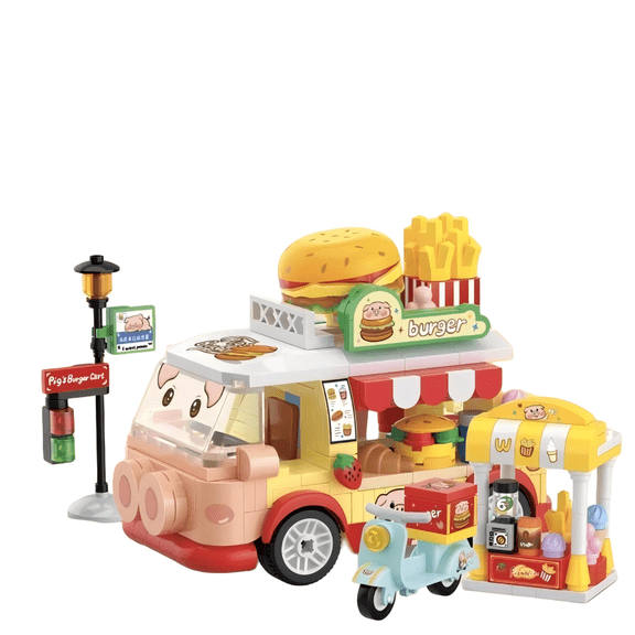 Piggy's Burger Cart Building Block Set, Creative Birthday Gift, Home Office Table Centerpiece