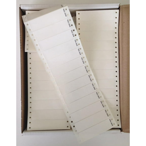 Piggyback Labels, Pinfed Continuous, 1-Across, White, 3-1/2" x 15/16", with"Peel Here", Box of 5,000