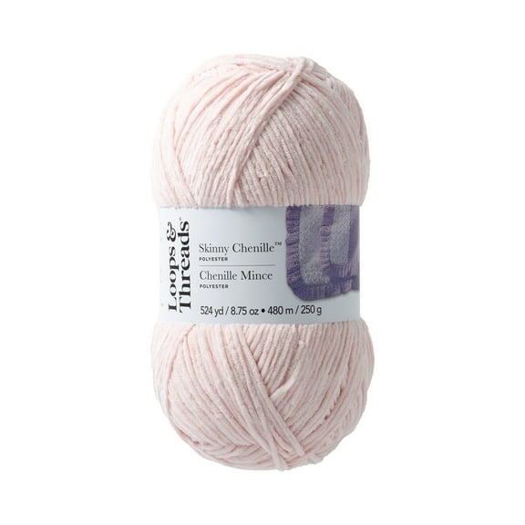 Piglet Skinny Chenille Yarn by Loops & Threads - Medium Weight Yarn for Knitting - Crochet - Weaving - Arts & Crafts - 12 Pack