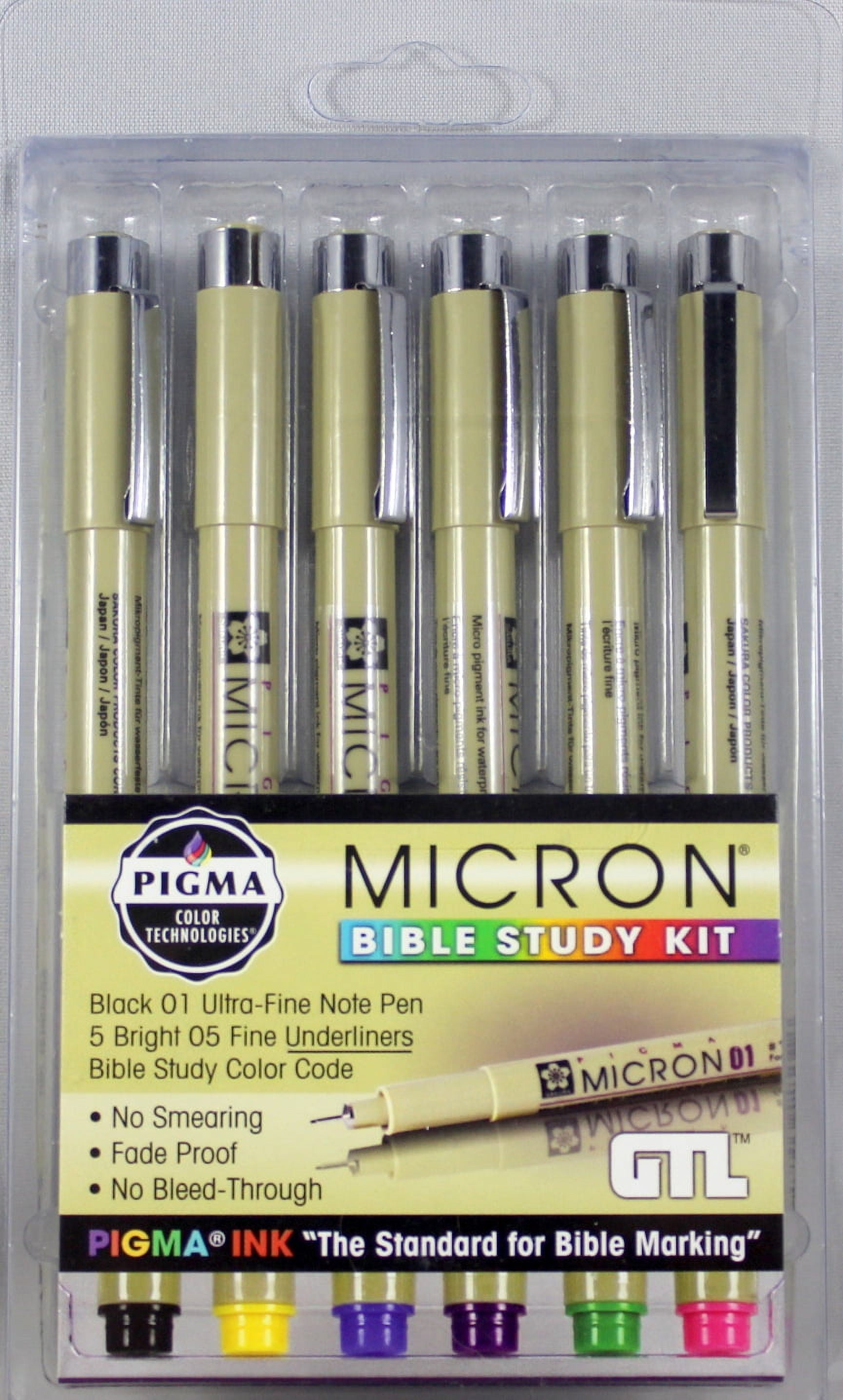  G.T. Luscombe Company, Inc. Pigma Micron 005 Ultra Fine Point  Bible Note Pen Kit, No Bleed Pigmented Ink, Bible Safe, No Smearing or  Fading