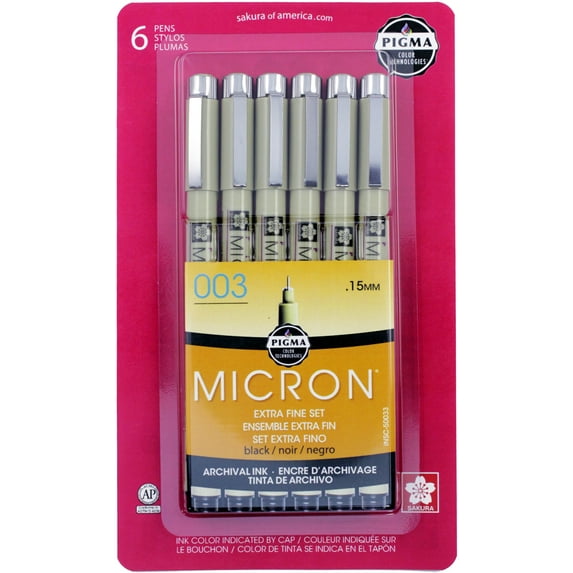 Pigma Micron Pens 003 .15mm 6/Pkg-Black