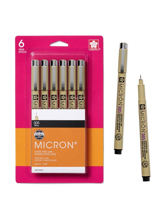 Sakura Pigma Micron Fineliner Pens - Archival Black Ink Pens - Pens for Writing, Drawing, or Journaling - Black Ink - 005 Point Size - 6 Pack