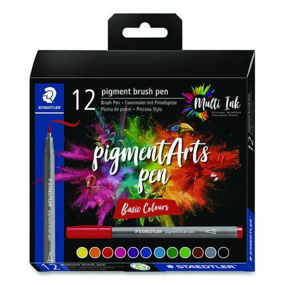 Pigment Brush Pen Set, Medium-Firm, Assorted Basic Colors, 12/Pack | Bundle of 2