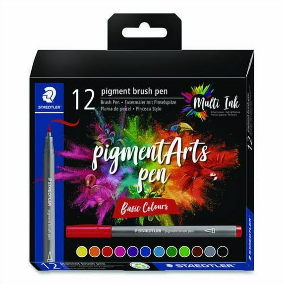 Pigment Brush Pen Set, Medium-Firm, Assorted Basic Colors, 12/Pack | Bundle of 5