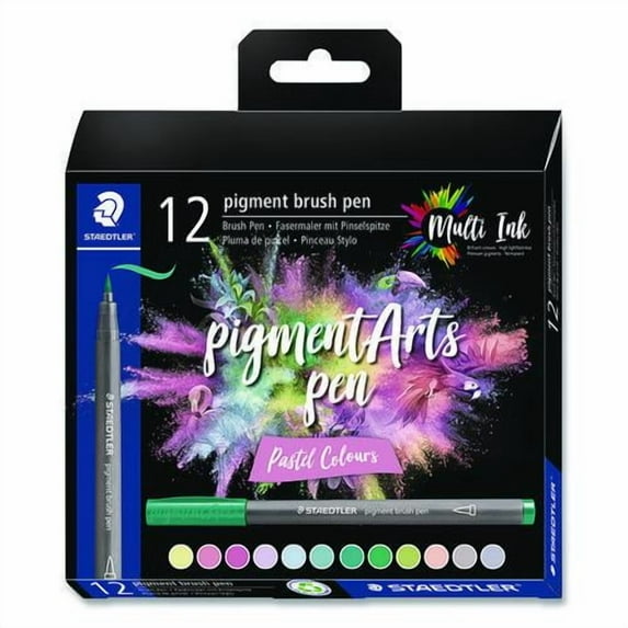 Pigment Brush Pen Set, Medium Firm, Assorted Pastel Colors, 12/Pack | Bundle of 5