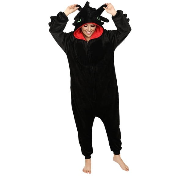 Pigmiss Adult Black Dragon Hooded Onesie Costume For Halloween Cosplay, Christmas and Daily Home Sleep Pajamas(XL)