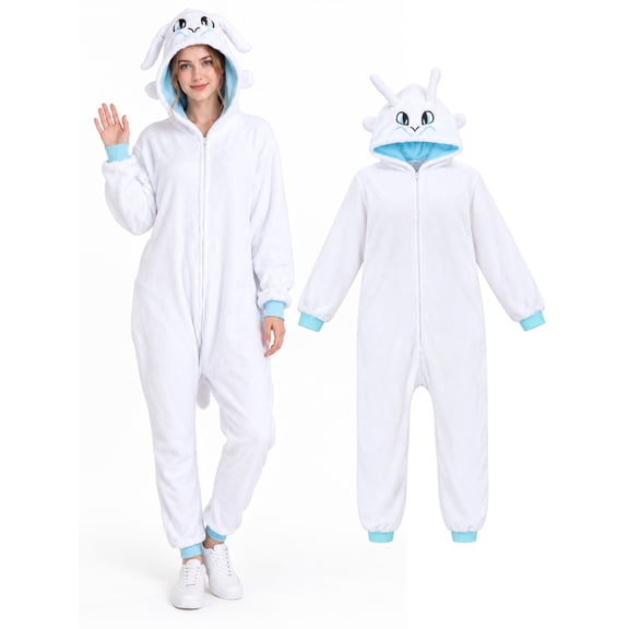 Pigmiss Adult White Dragon Hooded Onesie Costume For Halloween Cosplay, Christmas and Daily Home Sleep Pajamas(XL)