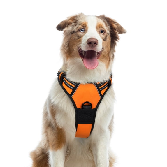 Pigo Dog Harness No Pull Pet Harness with 2 Leash Clips, Adjustable Soft Padded Dog Vest, No Choke Reflective Outdoor Pet Oxford Vest with Easy Control Handle for Large Dogs, Orange