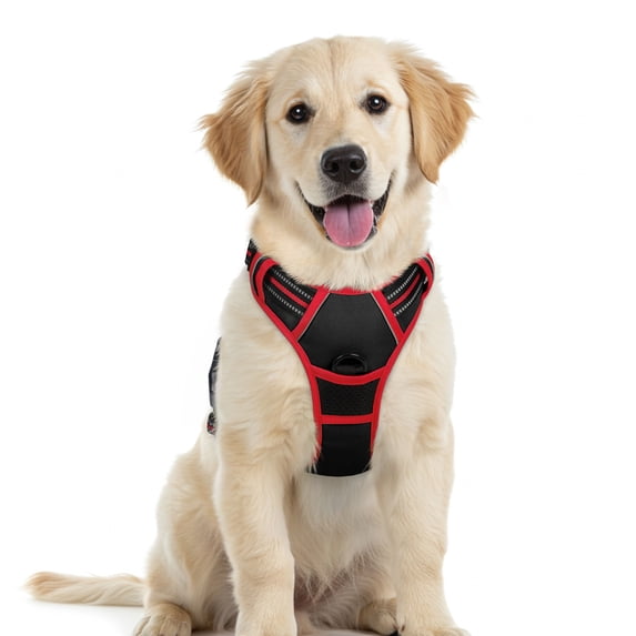 Pigo Dog Harness No Pull Pet Harness with 2 Leash Clips, Adjustable Soft Padded Dog Vest, No Choke Reflective Outdoor Pet Oxford Vest with Easy Control Handle for Medium Dogs, Black & Red