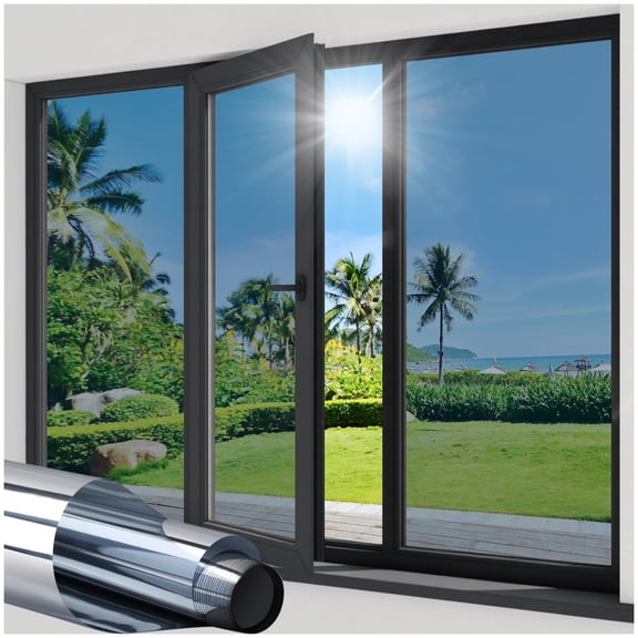 Pigo Window Privacy Film One Way Window Tint for Home, Removable Reflective Heat Sun Blocking Anti UV Glass Door Covering, Mirror Tinting Film House Office, 17.5 x 78.5 inches, Silver