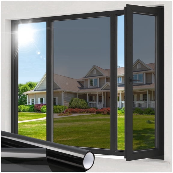 Pigo Window Privacy Film One Way Window Tint for Home, Removable Reflective Heat Sun Blocking Anti UV Glass Door Covering, Mirror Tinting Film House Office, 17.5 x 78.5 inches, Black Silver