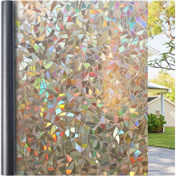 Pigo Window Privacy Film Rainbow Film Decorative Window Sticker, 3D Static Stained Glass Cling Tint for Home Heat Control Non-Adhesive, 17.5 x 157.4 inches