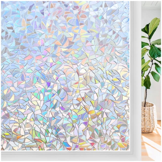 Pigo Window Privacy Film Rainbow Film Decorative Window Sticker, 3D Static Stained Glass Cling Tint for Home Heat Control Non-Adhesive, 17.5 x 78.7 inches