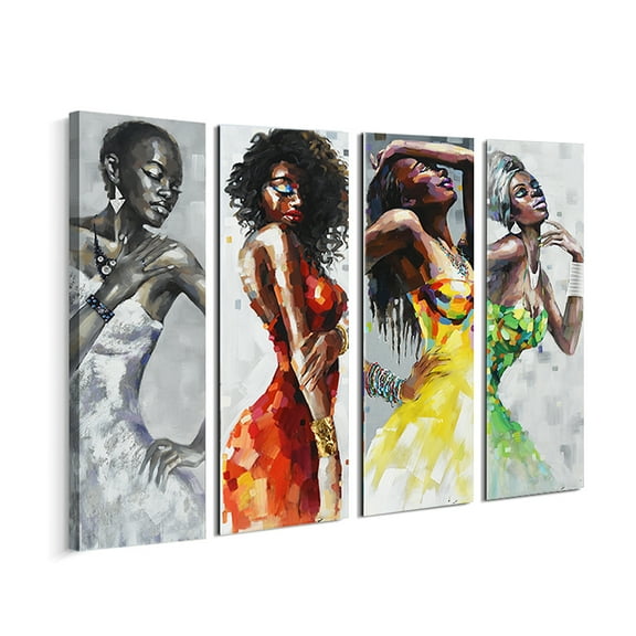 Pigort Abstract African American Women Portrait Painting Print on Wrapped Canvas Wall Art Set