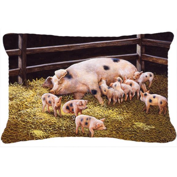 Pigs Piglets at Dinner Time Fabric Decorative Pillow